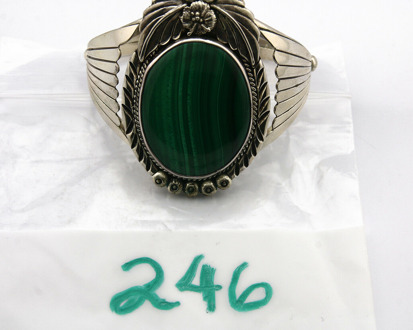 Navajo Bracelet .925 Silver Artist Carol Felley Natural Malachite C.80's