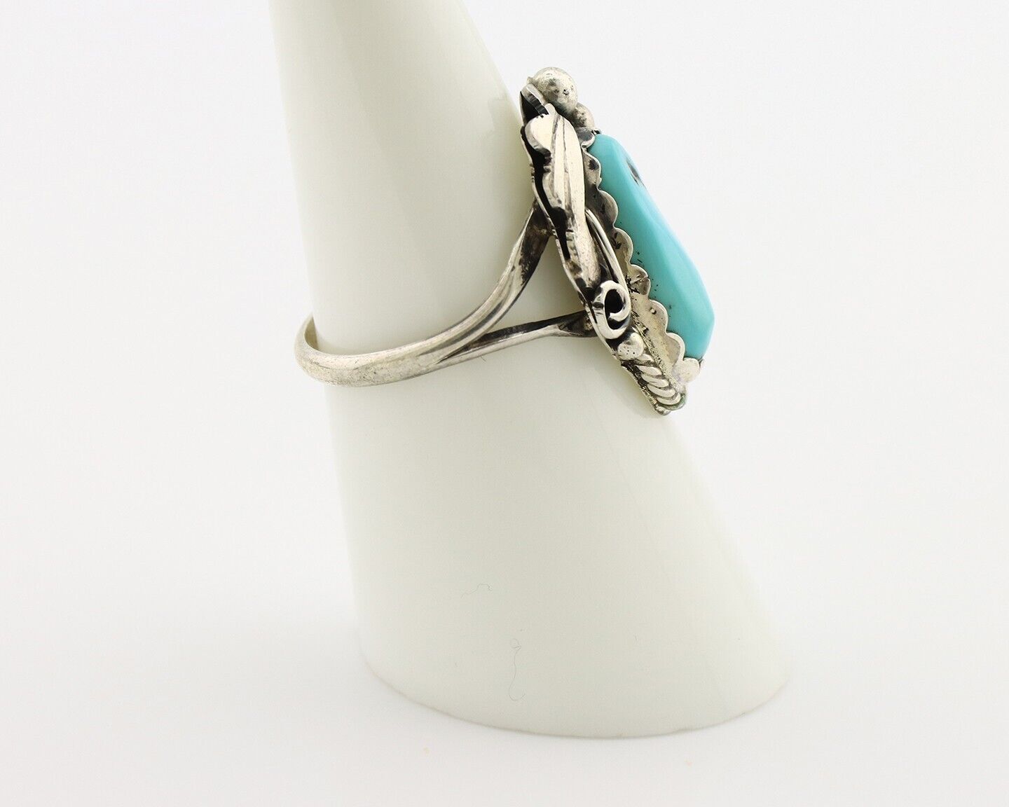 Navajo Inlaid Ring 925 Silver Blue Turquoise Artist Signed Justin Morris C.80s