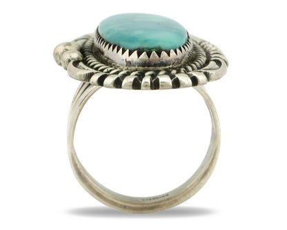Navajo Ring .925 Silver Green Turquoise Native American Artist C.80's
