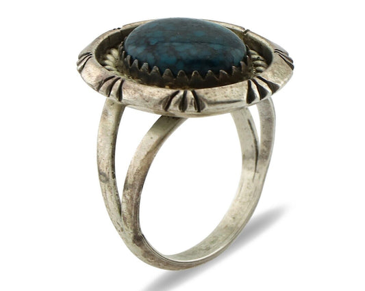 Men's Navajo Ring 925 Silver Spiderweb Turquoise Signed C Montoya & TI C.80's