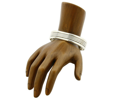 Women's Navajo Bracelet .925 Silver Hand Stamped Signed TAHE C.1980's