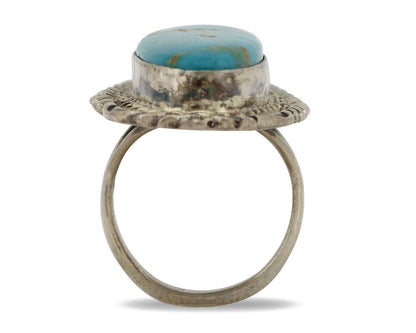 Navajo Ring 925 Silver Spiderweb Blue Turquoise Artist Signed Billy Eagle C.80s