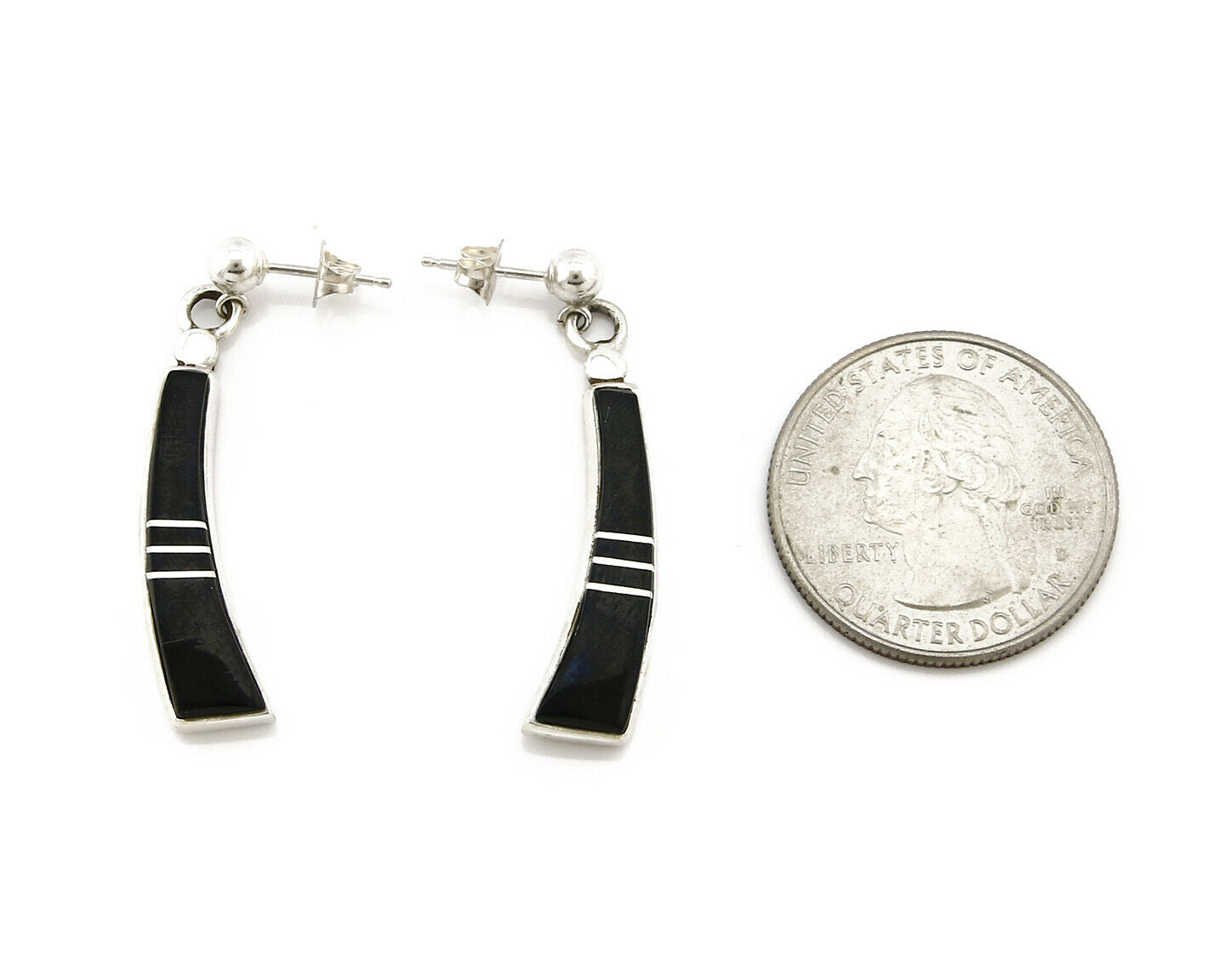 Navajo Earrings Black Onyx .925 Silver Inlaid Native American C.80's