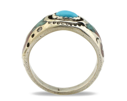Navajo Handmade Ring 925 Silver Blue Turquoise & Coral Native American C.80's