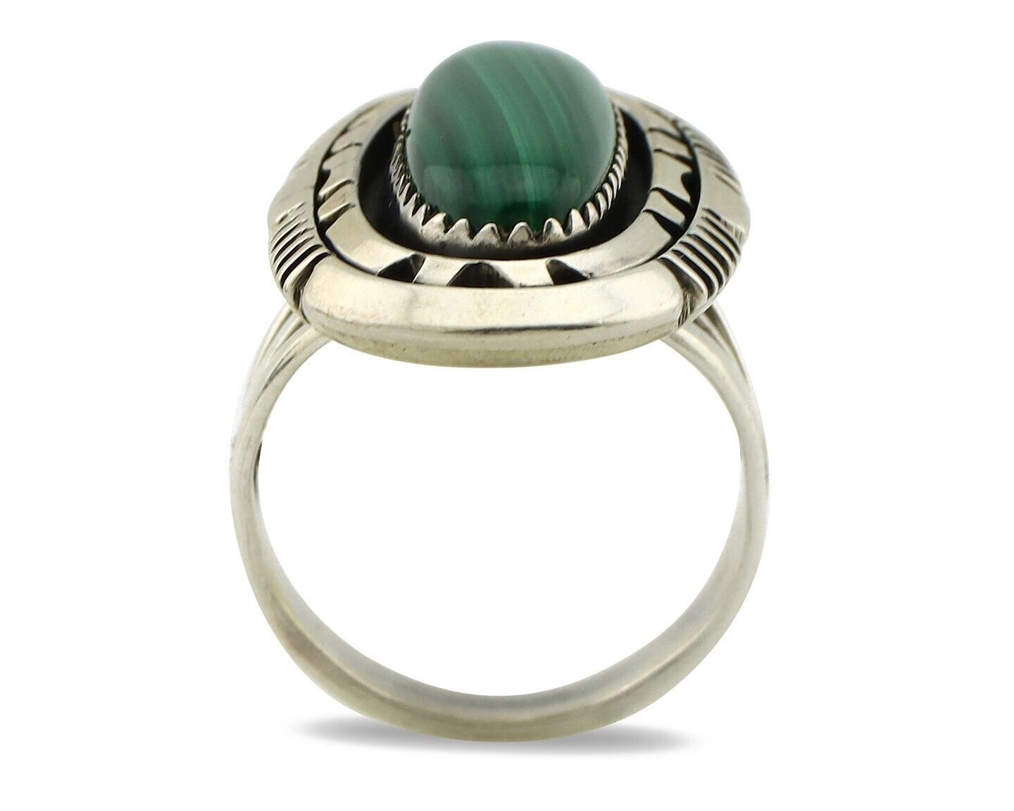 Navajo Ring 925 Silver Natural Malachite Artist Signed William Denetdale C.80's
