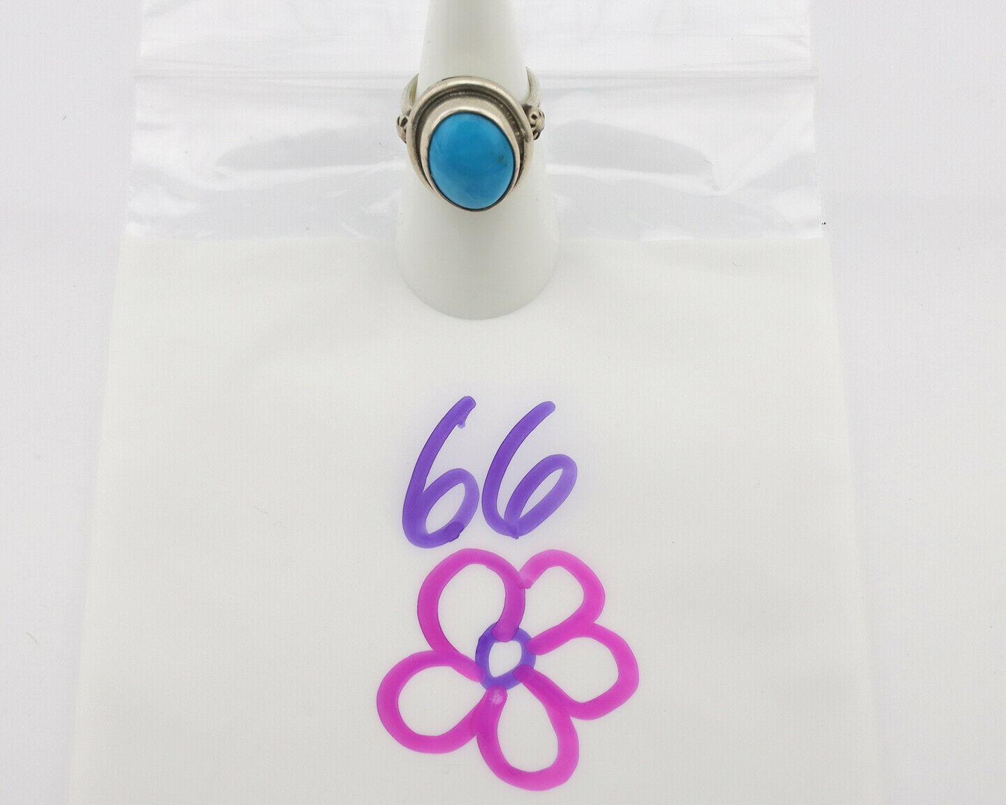 Navajo Ring .925 Silver Natural Blue Turquoise Native American Artist C.1980's