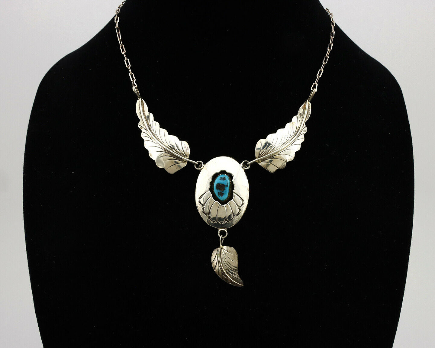 Navajo Necklace .925 Silver Sleeping Beauty Turquoise Signed M C.80's