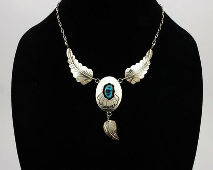 Navajo Necklace .925 Silver Sleeping Beauty Turquoise Signed M C.80's