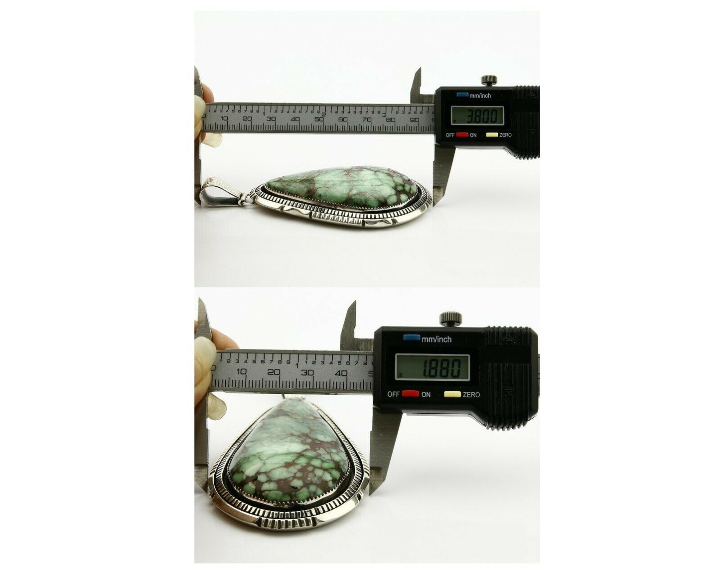 C. 1990 Rare Large Variscite Navajo Signed Begay .925 Silver Stamped Pendant