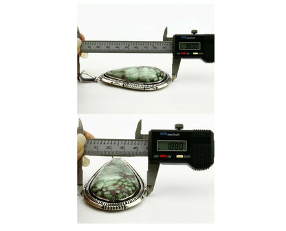 C. 1990 Rare Large Variscite Navajo Signed Begay .925 Silver Stamped Pendant