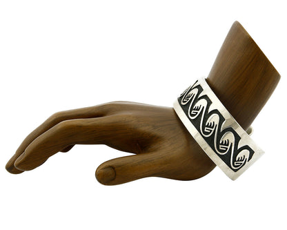 Hopi Bracelet .925 Silver Handmade Overlay Pattern Cuff Signed Rain Cloud
