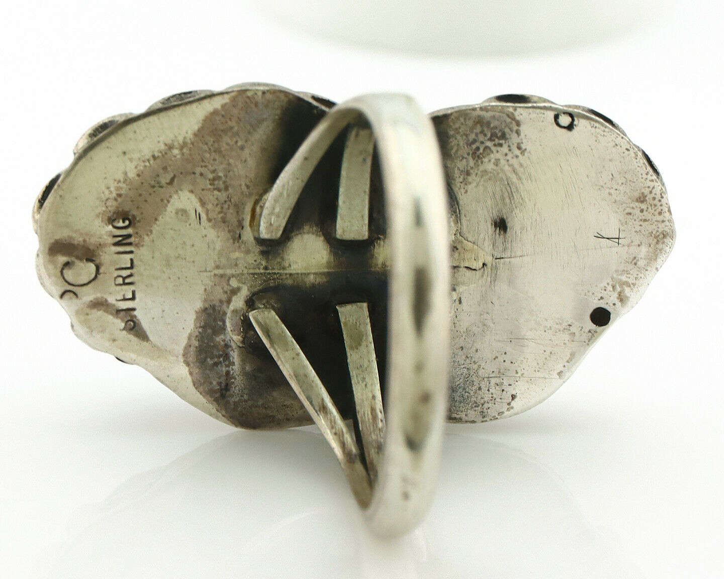 Navajo Ring .925 Silver Turquoise & Coral Artist Signed Thomas Singer C.80's