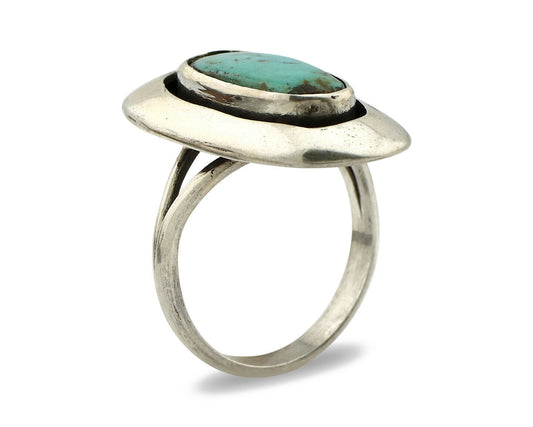 Navajo Shadow Box Ring .925 Silver Kingman Turquoise Signed M Montoya C80s