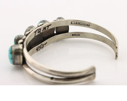 Navajo Bracelet 925 Silver Spiderweb Turquoise Artist Signed E SANDAVOL C80s