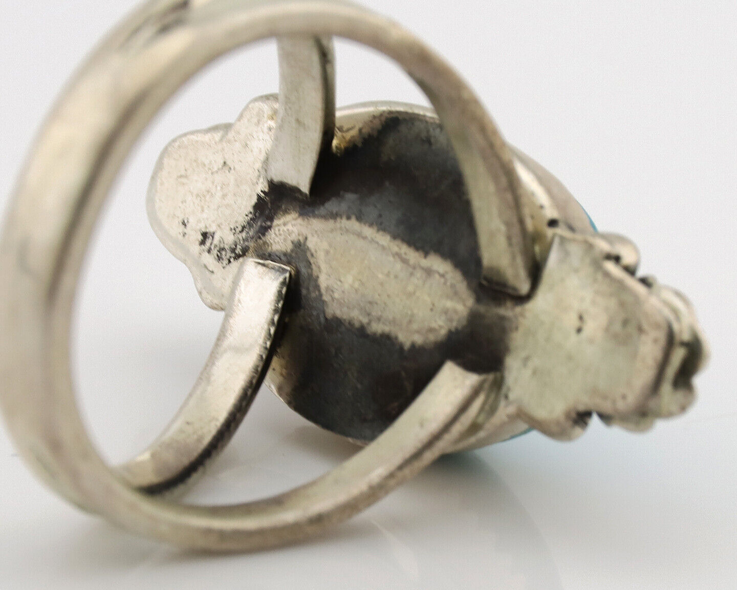 Navajo Ring .925 Silver Nevada Turquoise Native American Artist C.1980's