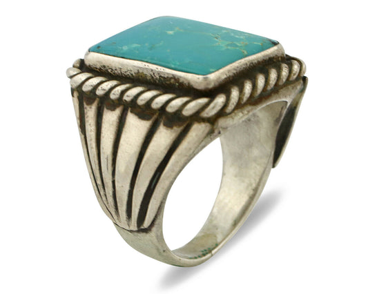 Navajo Ring .925 Silver Bluegreen Turquoise Signed C Montoya C.80's