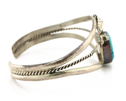 Navajo Chip Inlay Cuff Bracelet 925 Silver Turquoise Native American Artist C80s