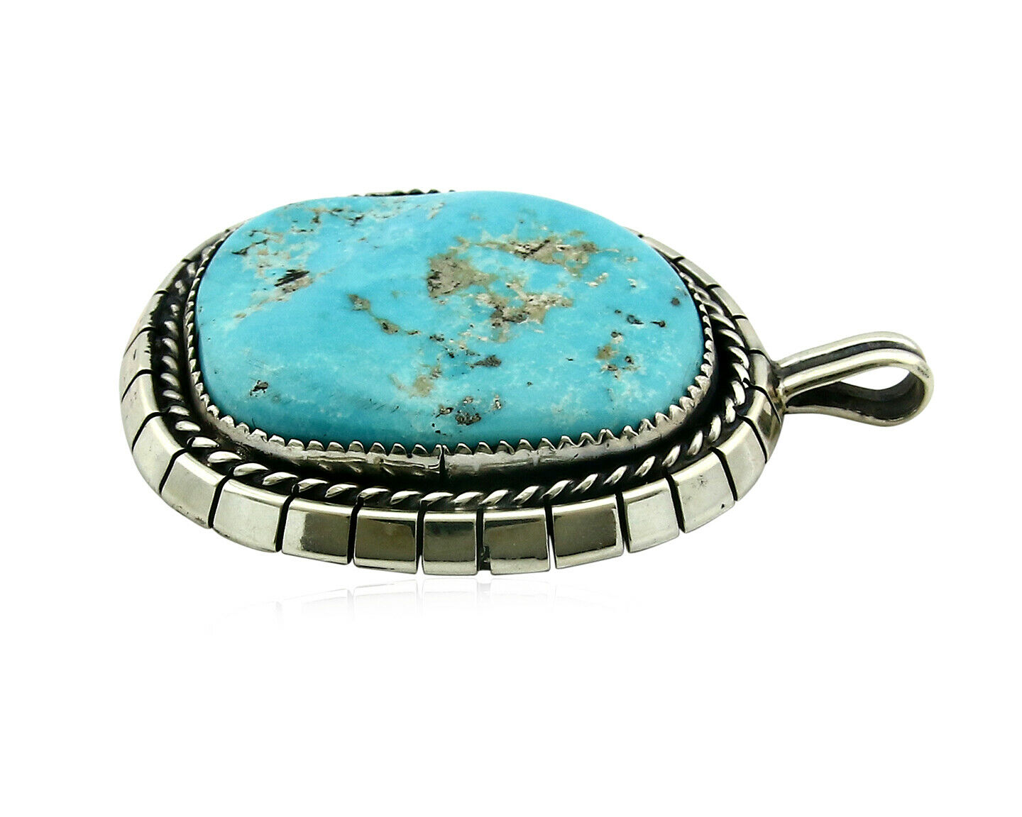 Navajo Pendant .925 Silver Kingman Turquoise Signed Artist Tom Willeto C.80's