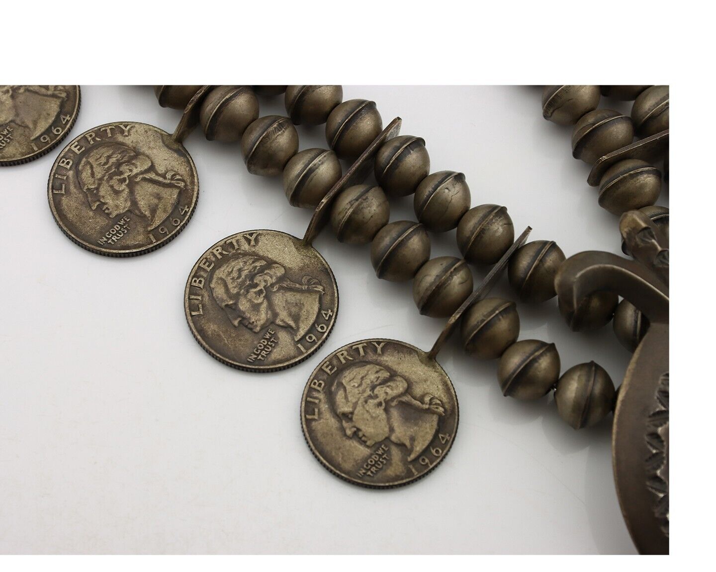 Navajo Coin Quarter Necklace 925 Silver Hand Stamped Native American Artist C80s