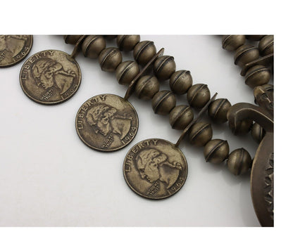 Navajo Coin Quarter Necklace 925 Silver Hand Stamped Native American Artist C80s