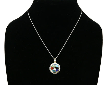 Women's Zuni Pendant .925 silver Gemstone Handmade Signed Chaloo Necklace
