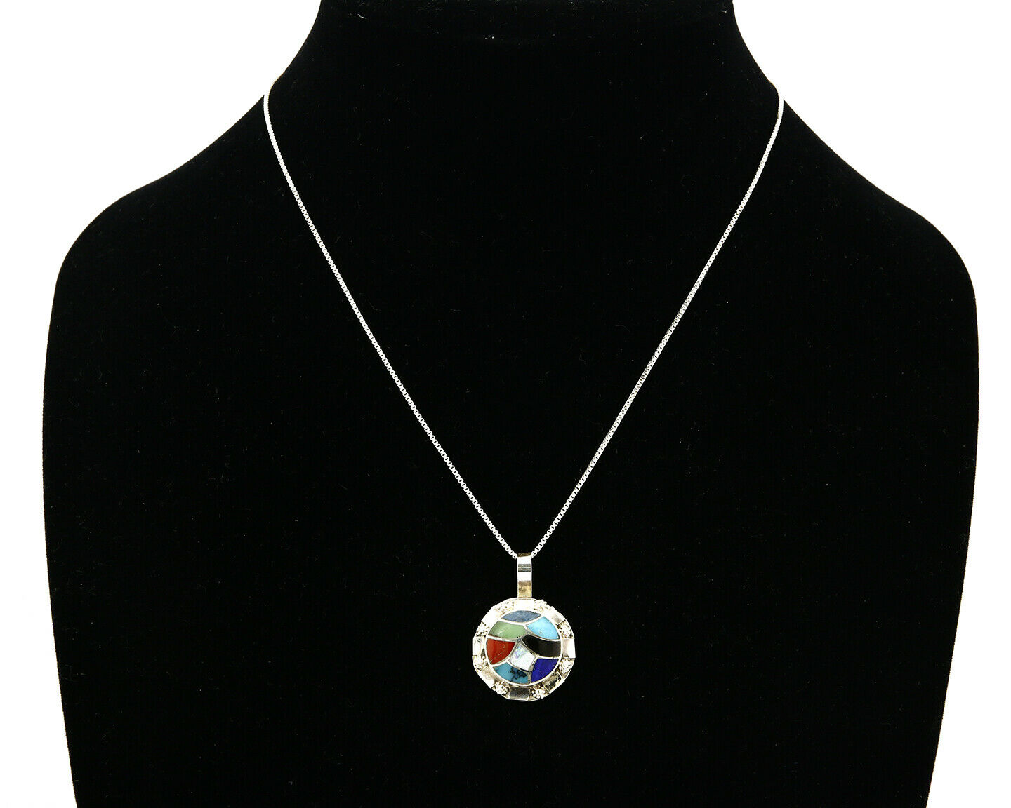 Women's Zuni Pendant .925 silver Gemstone Handmade Signed Chaloo Necklace