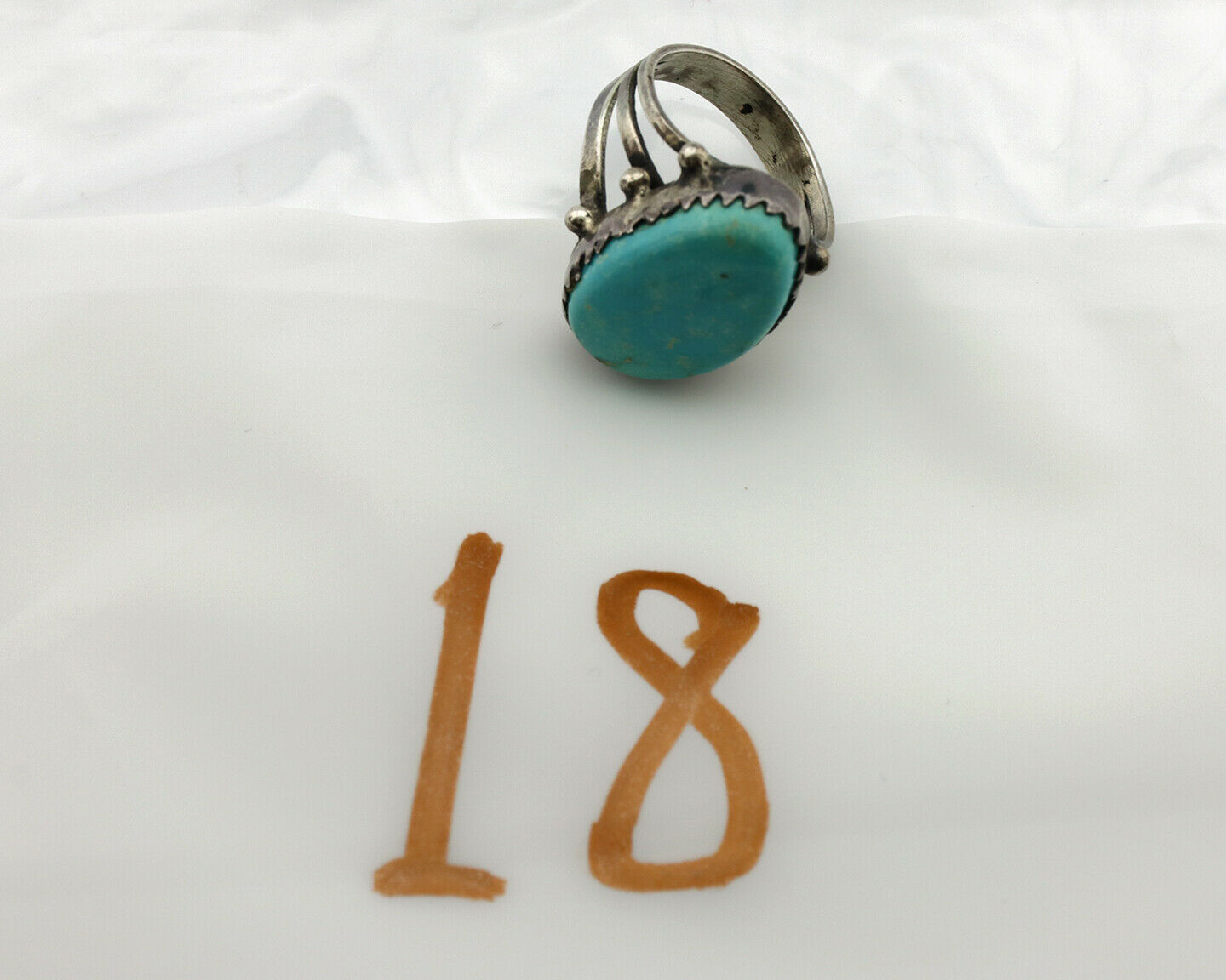 Navajo Ring .925 Silver Blue Turquoise Native American Artist C.1980's