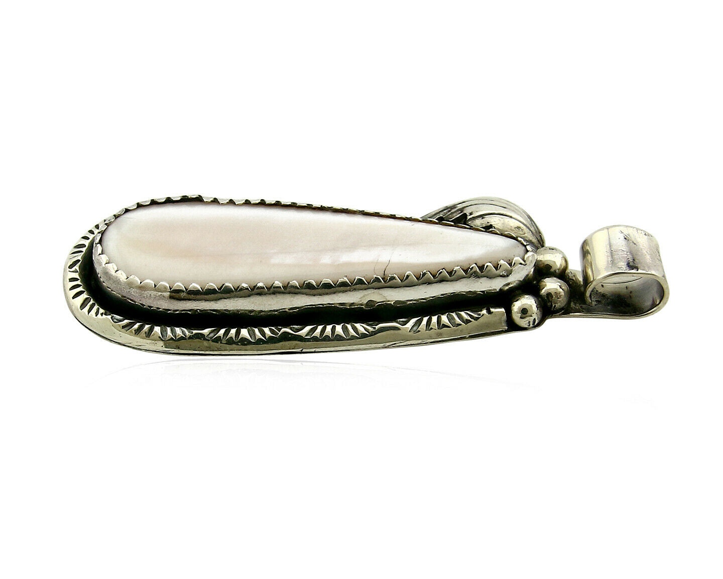 Navajo Pendant .925 Silver Real Natural Pink Mussel Signed Yazzie C.80's