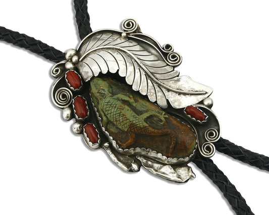 Navajo Turquoise Bolo Tie .925 Silver Handmade C.80's Turquoise Signed Gomez