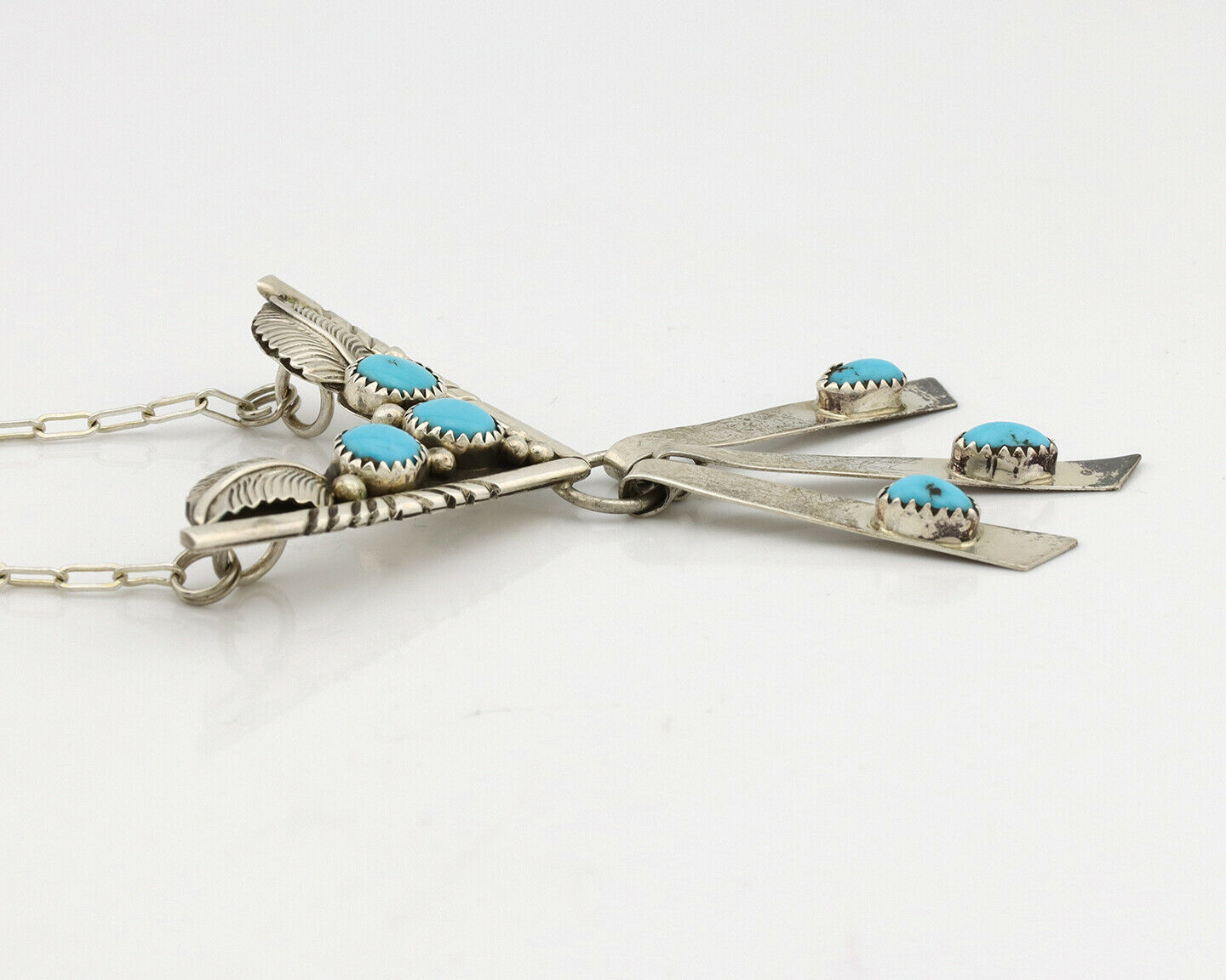 Navajo Necklace .925 Silver Sleeping Beauty Turquoise Signed E C.80's