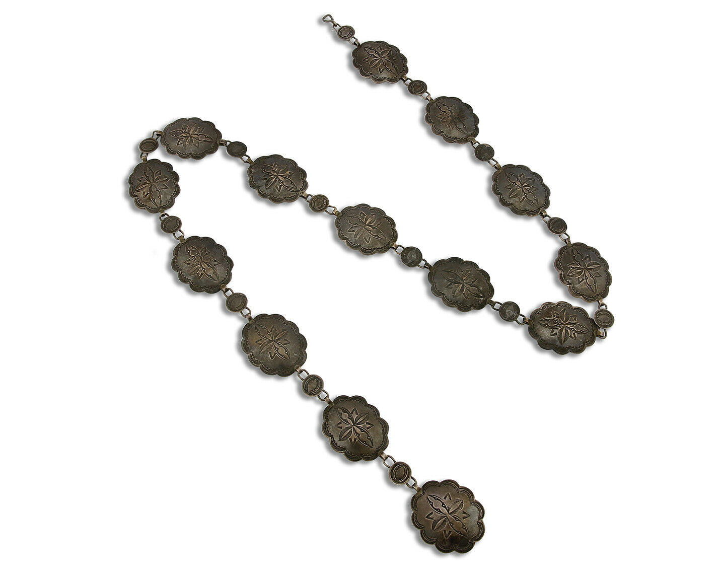 Women's Navajo Concho Belt .925 Silver Hand Stamped Handmade C.1940's