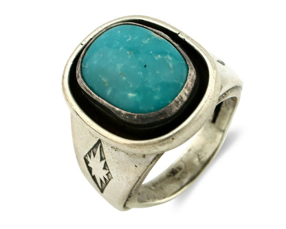 Navajo Ring .925 Silver Blue Gem Turquoise Native American Artist C.80's