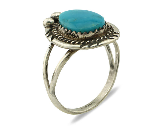 Navajo Ring .925 Silver Blue Turquoise Artist Signed Anna Begay C.1980's