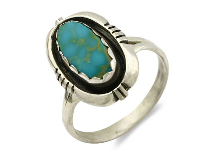 Navajo Ring .925 Silver Blue Gem Turquoise Handmade Native American Artist C80s