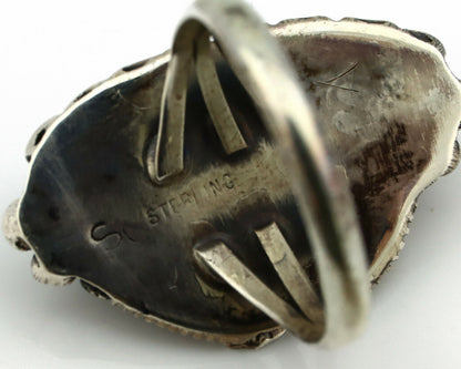 Navajo Ring .925 Silver Natural Blue Turquoise Artist Signed SC C.80's