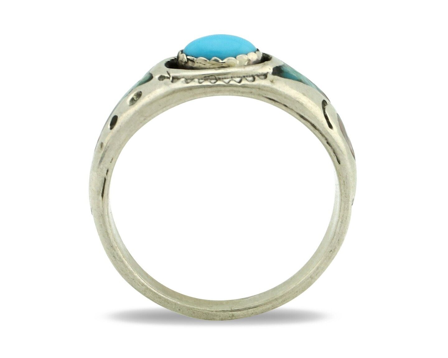 Navajo Handmade Ring 925 Silver Blue Turquoise & Coral Native American C.80's