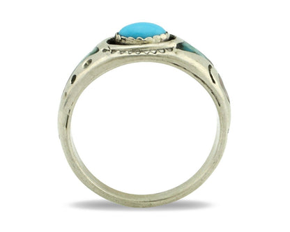 Navajo Handmade Ring 925 Silver Blue Turquoise & Coral Native American C.80's