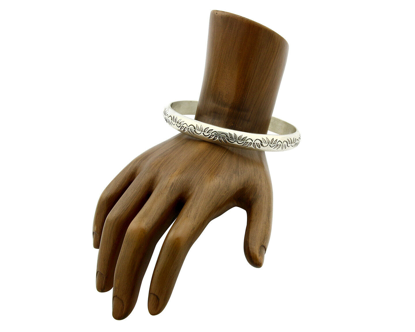 Navajo Bracelet .925 Silver 8.5 mm Wide Hand Stamped Signed Artist Abel Toledo