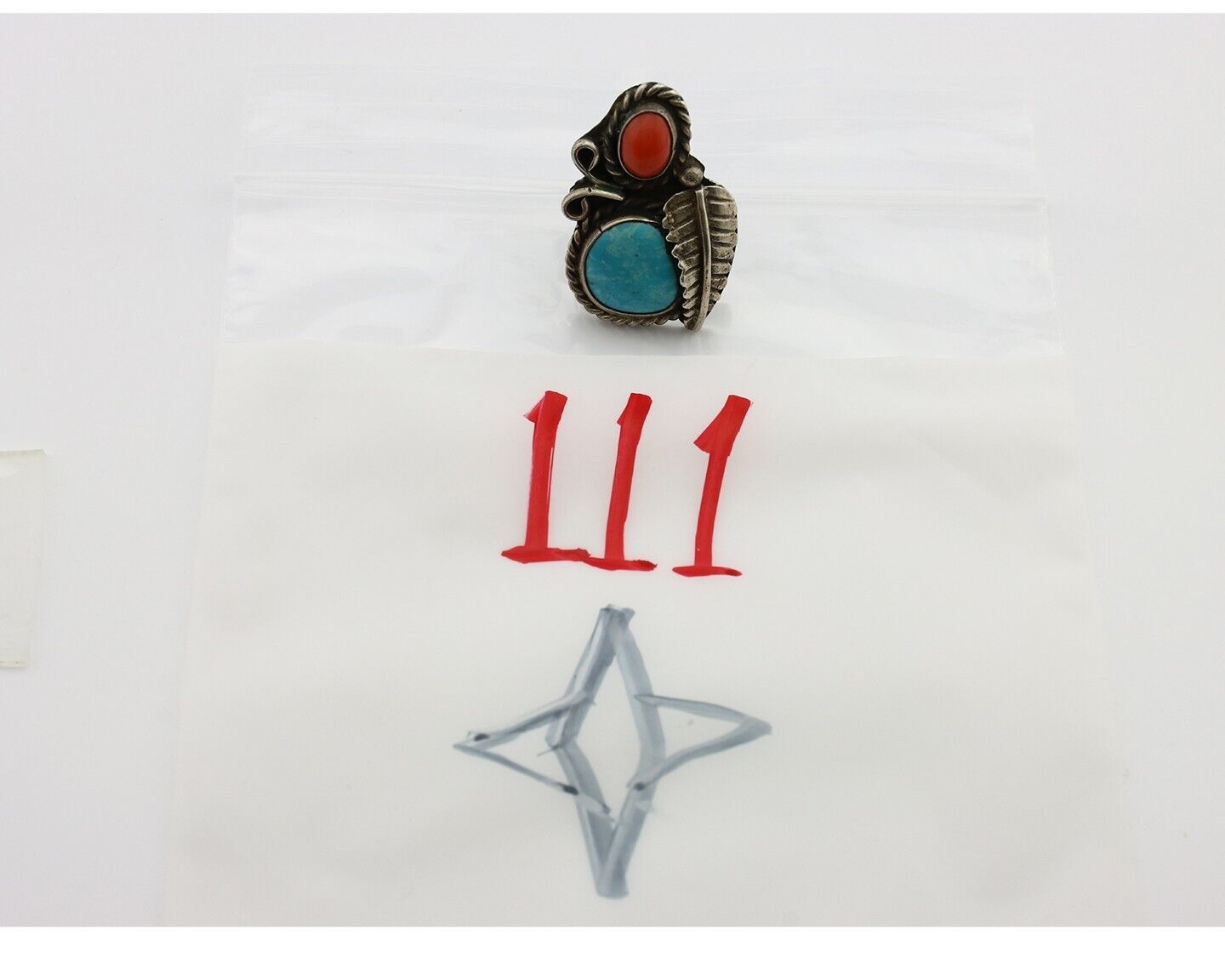 Navajo Handmade Ring 925 Silver Turquiose & Coral Native American Artist C.80's