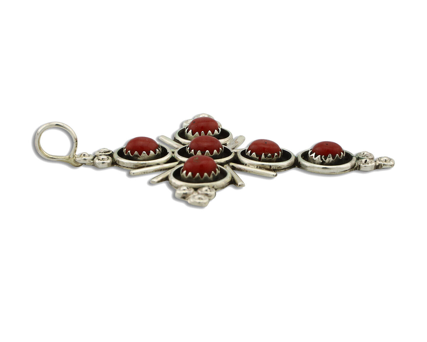 Zuni Handmade Cross Necklace 925 Silver Red Coral Artist Signed NOM? C.80's