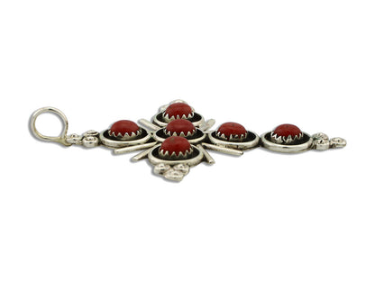 Zuni Handmade Cross Necklace 925 Silver Red Coral Artist Signed NOM? C.80's