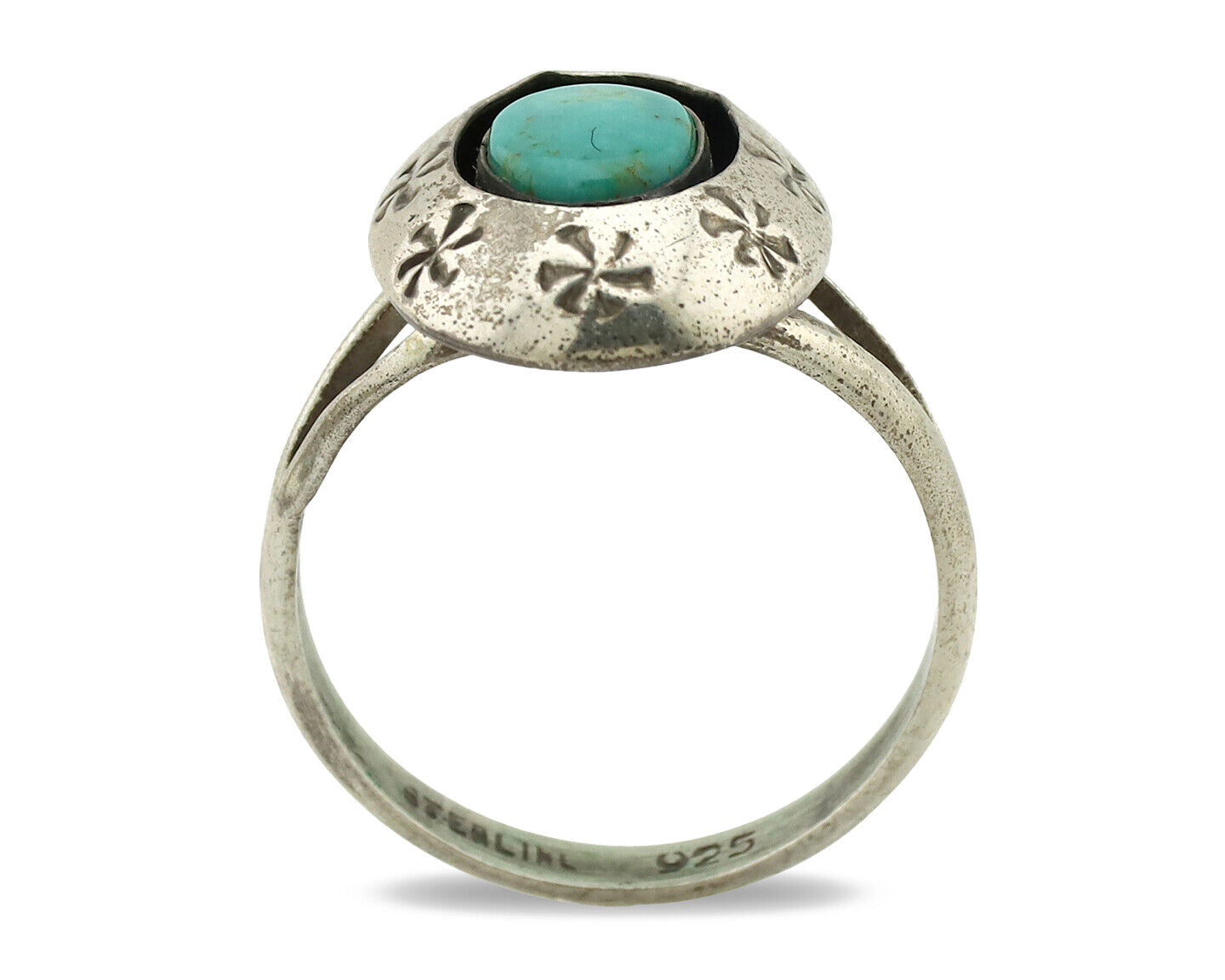 Navajo Ring .925 Silver Kingman Turquoise Native American Artist C.1980's