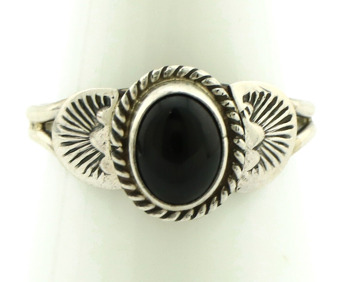 Navajo Ring 925 Silver Natural Mined Black Onyx Native American Artist C.80's
