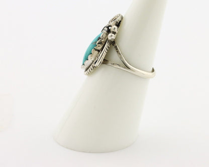Navajo Inlaid Ring 925 Silver Blue Turquoise Artist Signed Justin Morris C.80s