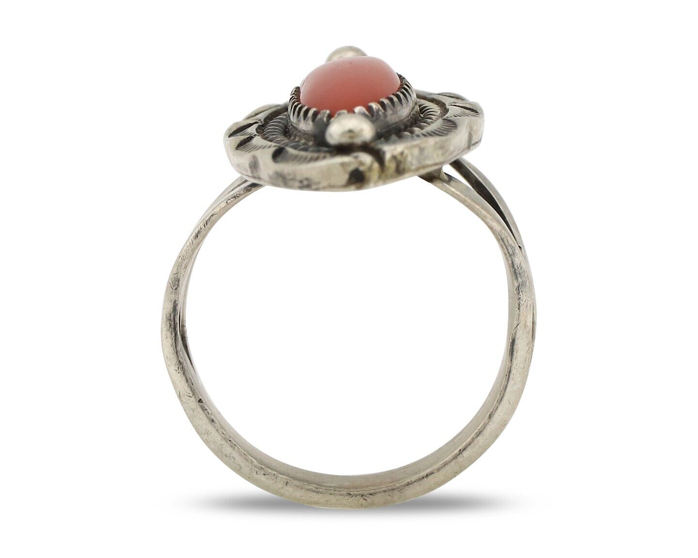 Navajo Handmade Ring 925 Silver Natural Coral Artist Signed K Montoya C.80's