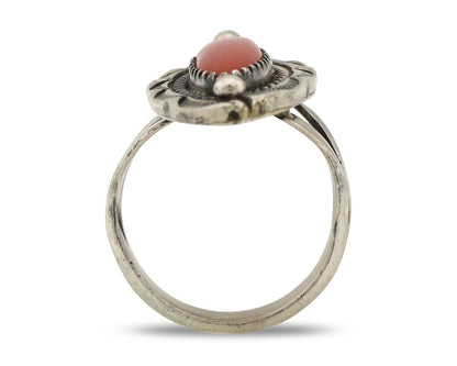 Navajo Handmade Ring 925 Silver Natural Coral Artist Signed K Montoya C.80's