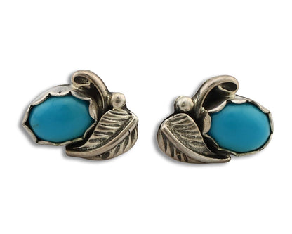 Navajo Earrings 925 Silver Natural Mined Turquoise Native American Artist C.80's