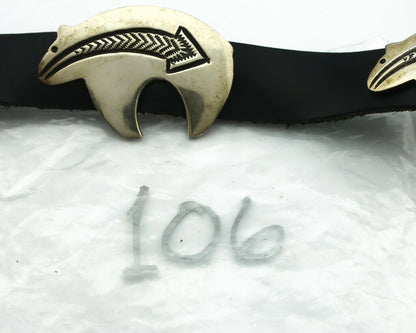 Navajo Concho Belt .925 Silver Arrow Bear Handmade Signed BK C.80's