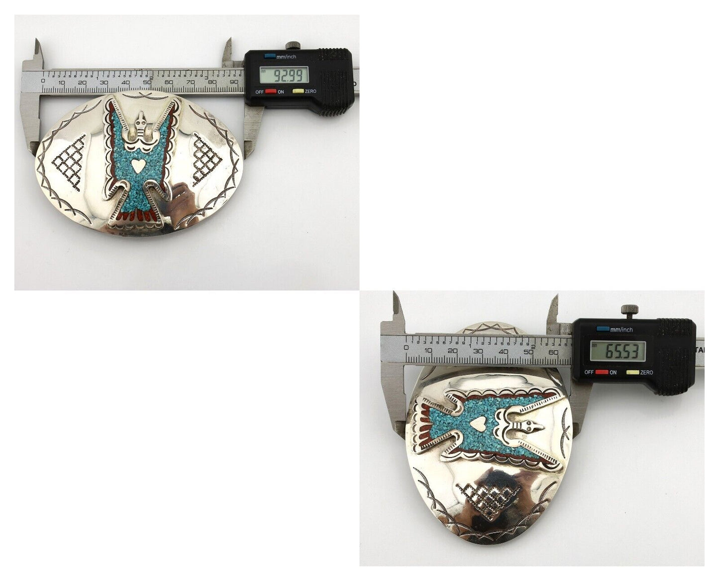 Navajo Belt Buckle 925 Silver Handmade Chip Inlay Artist Signed CP C.80s