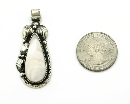 Navajo Pendant .925 Silver Real Natural Pink Mussel Signed Yazzie C.80's